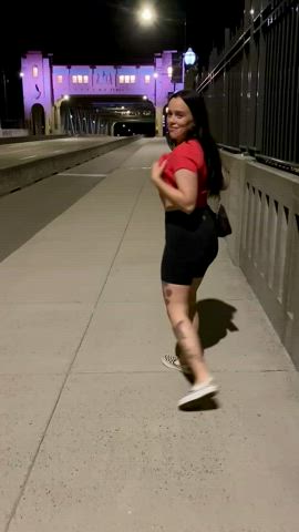 Amateur Brunette Flashing OnlyFans Public Tattoo boobs r/HoldTheMoan Porn GIF