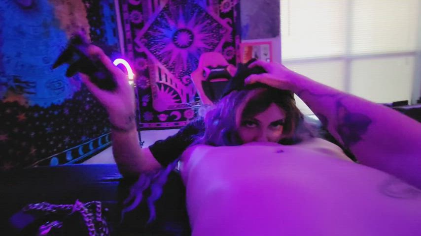 BDSM Cunnilingus Eye Contact Female POV Latex Gloves Long Hair Oral Smacking Spanking Porn GIF