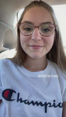 Canadian Car College Flashing Glasses snatch Spread Shaved snatch Stranger Student Voyeur Porn GIF