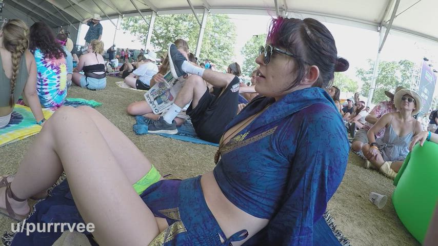 Amateur Brunette Exhibitionism Exhibitionist Exposed Festival Flashing Outdoor Public Upskirt Porn GIF