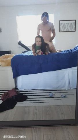 Amateur Bed Sex lovers Doggystyle girlfriend MILF Mirror Moaning Selfie Porn GIF