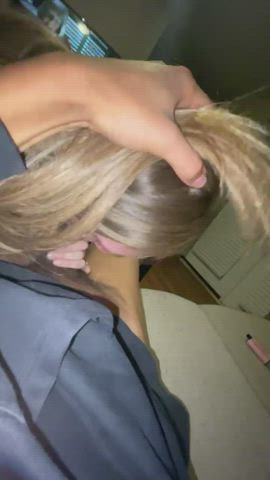 BBC oral sex Cheating Hotwife Interracial Spit blowing Throat Fuck White skank GF broad Porn GIF