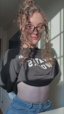 Amateur enormous breasts blonde European Glasses Natural breasts Nerd OnlyFans unclothed Porn GIF