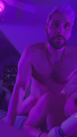 yellow-haired jizz FFM threesome Porn GIF