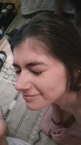 Amateur Brunette lovers cum Cumshot Facial girlfriend Homemade NSFW Porn GIF