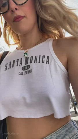 blondy Flashing Glasses Natural tits Public Porn GIF