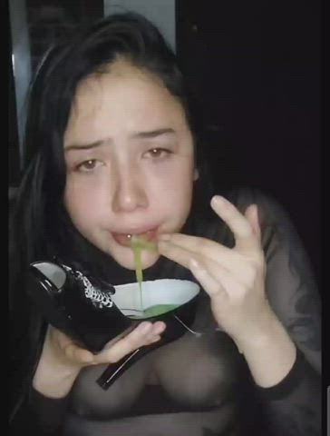 Extreme Food Fetish Gagging Messy Sloppy Spit Porn GIF