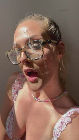 blonde spunk pretty Facial Glasses OnlyFans Ropes Porn GIF