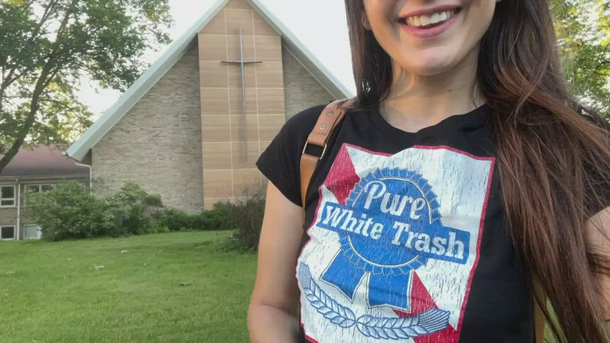 Exhibitionism Exhibitionist Exposed MILF Mom Public Talking wild Trailer Porn GIF