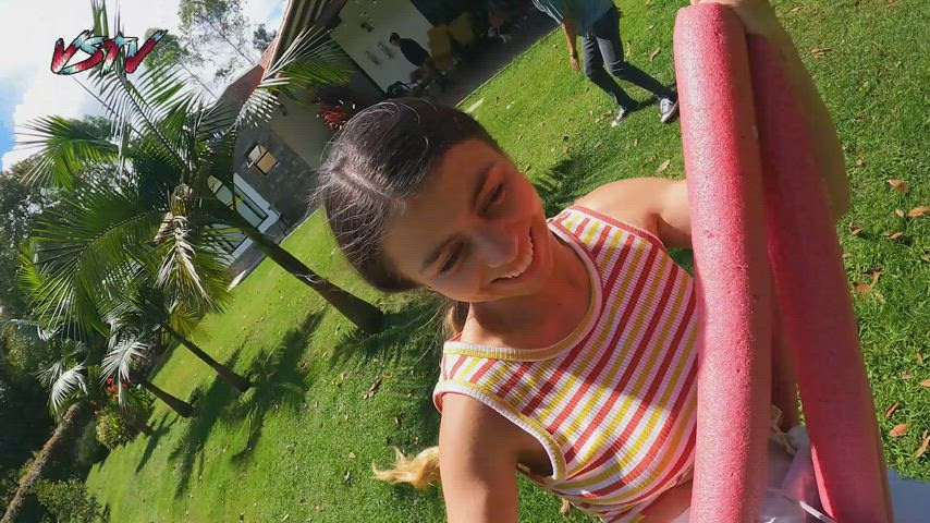 large dick bj jizz In Mouth Deepthroat Flashing Nipple Piercing Outdoor Public teen Porn GIF