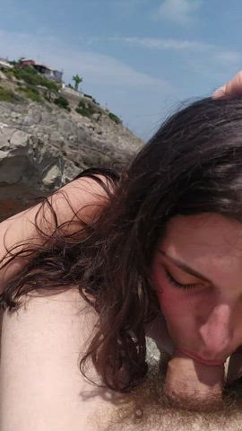 18 Years mature Amateur Beach giant dick Deepthroat Outdoor Public Throat Fuck ThroatPie Porn GIF