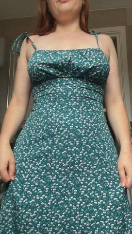 Dress Ghost Nipples Pale Perky red hair Smile boobs Porn GIF