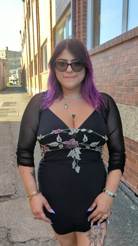 BBW Chubby Exhibitionism Exhibitionist Flashing massive boobs Natural melons Nipple Piercing Public Porn GIF