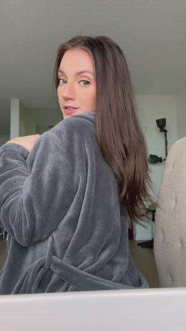 Brunette Robe Solo Squeezing Strip breasts Porn GIF