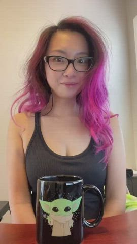 oriental Asianhotwife big tits Busty Glasses Hotwife Natural melons Nerd Porn GIF