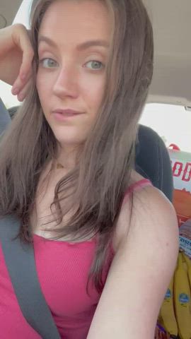 Brunette Car Close Up Public cunt Shorts Solo Porn GIF
