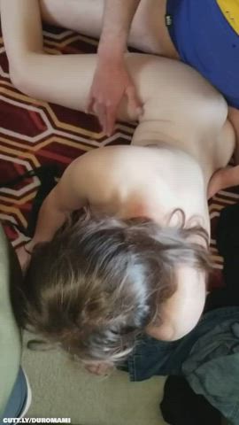 Amateur bj Cuckold girlfriend MFM Sex Sharing Spitroast threesome Porn GIF